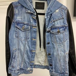 Blank NYC Hooded denim jacket with faux leather sleeves size M